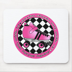 Derby Chicks Roll With It - Hot Pink Black White Mouse Pad
