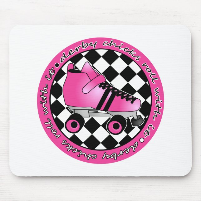 Derby Chicks Roll With It - Hot Pink Black White Mouse Pad (Front)