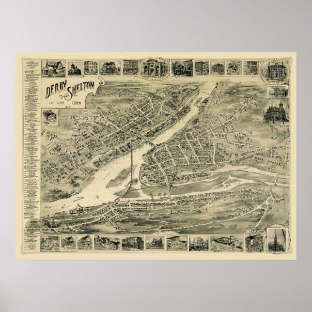 Derby, CT Panoramic Map - 1899 Poster (Front)