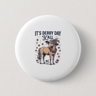 Derby Day Y’all Horse Floral Hat 2 Inch Round Button