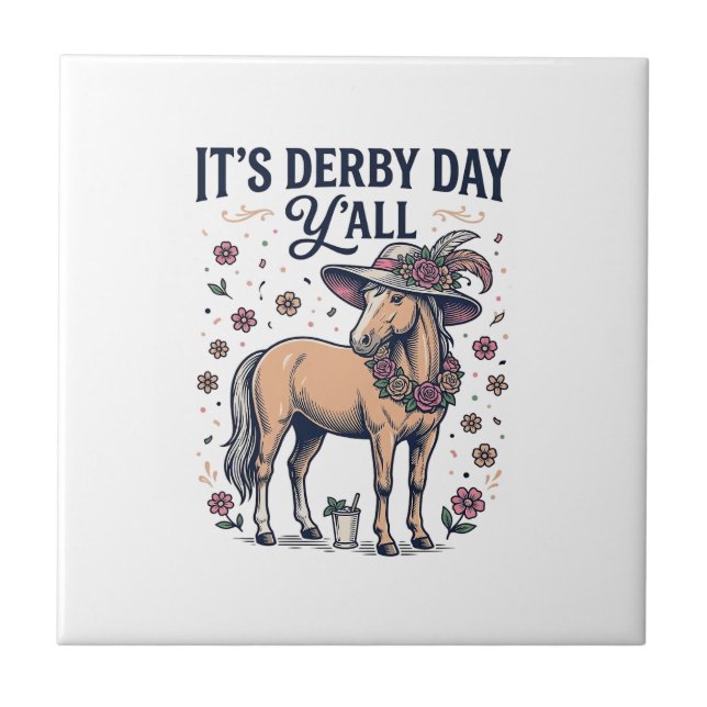 Derby Day Y’all Horse Floral Hat Tile (Front)