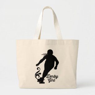 Derby Girl Silhouette, Roller Derby Skating Large Tote Bag