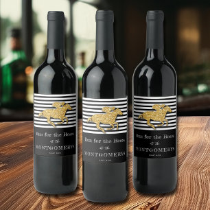 Derby Gold Racehorse and Jockey on Stripes Wine Label