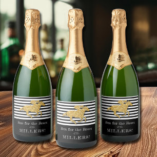 Derby Gold Racehorse on Black Stripes Sparkling Wine Label