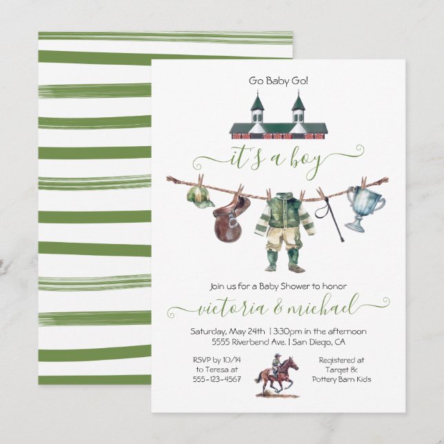 Derby Horse Racing Baby Shower Clothesline Invitation (Front/Back)