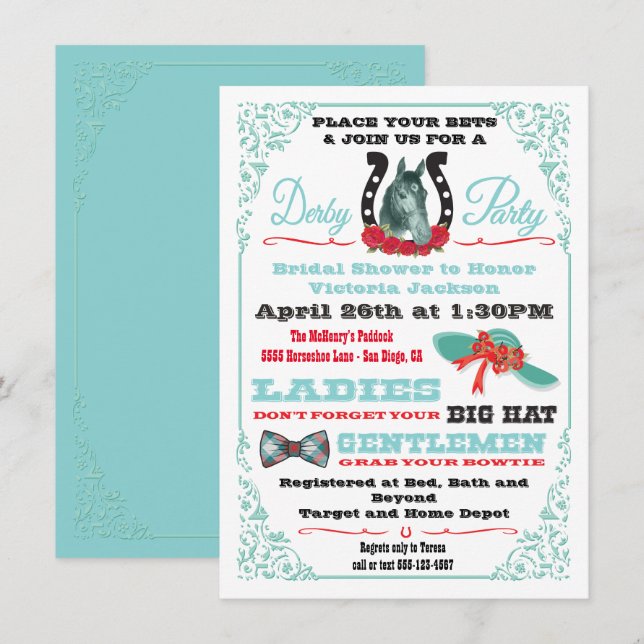 Derby Horse Racing Invitations de douche nuptiale (Devant / Derrière)