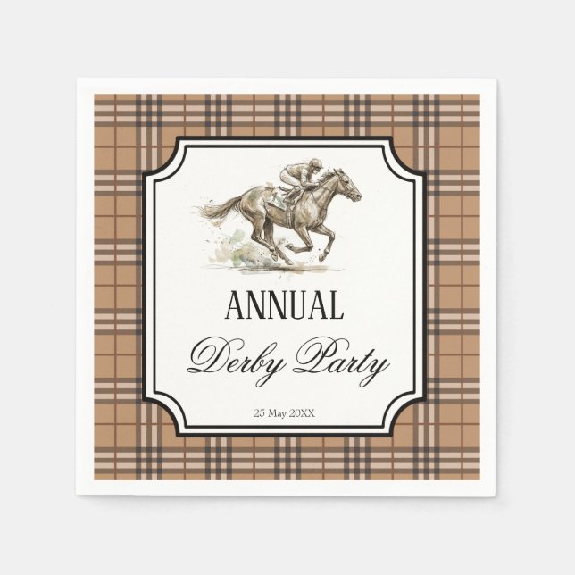 Derby horse racing party elegant gingham napkin (Front)