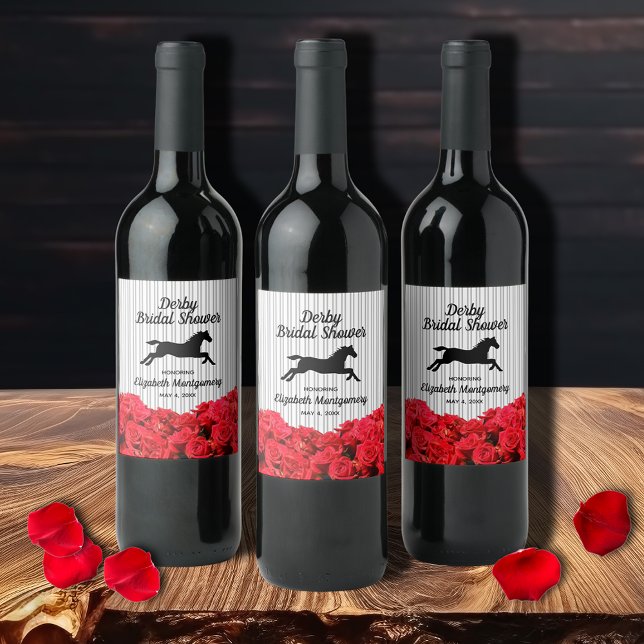 Derby Horse Roses Bridal Shower Wine Label (Wine bottle labels to personalize for your bridal shower.)