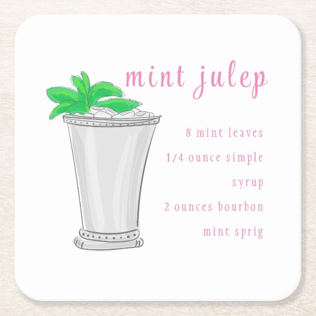 Derby Mint Julep Bar Recipe Preppy Square Paper Coaster (Front)