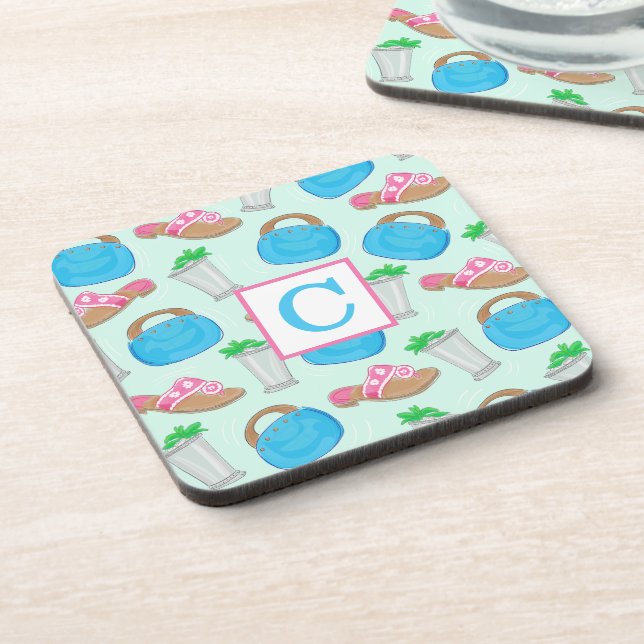 Derby Mint Julep Bermuda Bag Preppy Monogram Coaster (Left Side)