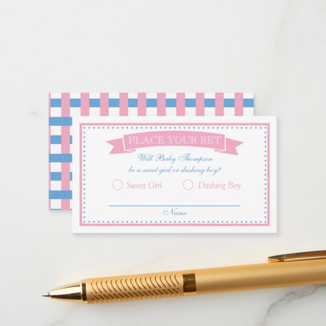 Derby Party Gender Reveal Bet Cards (Front/Back In Situ)