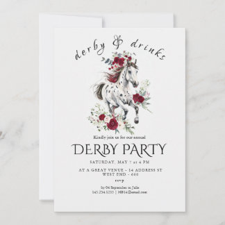 Derby Party Invitation – Floral Horse Head with Ro