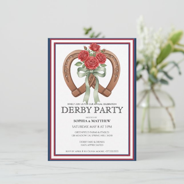 Derby Party Invitation Horseshoe Floral Wall Art (Standing Front)