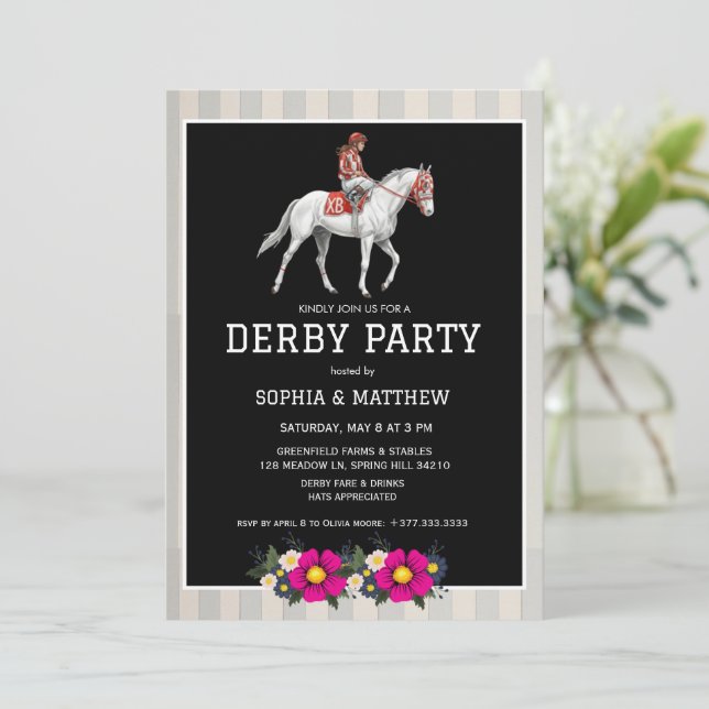 Derby Party Invitation Vintage Horse Race Card (Standing Front)