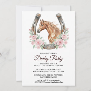 Derby Party Invitation with Horse & Floral Art