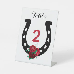Derby Party Red Rose Horseshoe Pedestal Sign