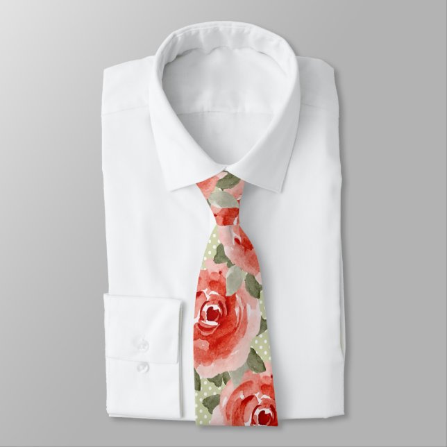 Derby Red Rose on White and Lime Dots Tie (Tied)