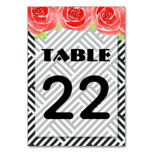 Derby Red Roses Black White Stripes Table Number