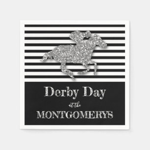 Derby Silver Racehorse Black and White Stripes Napkin