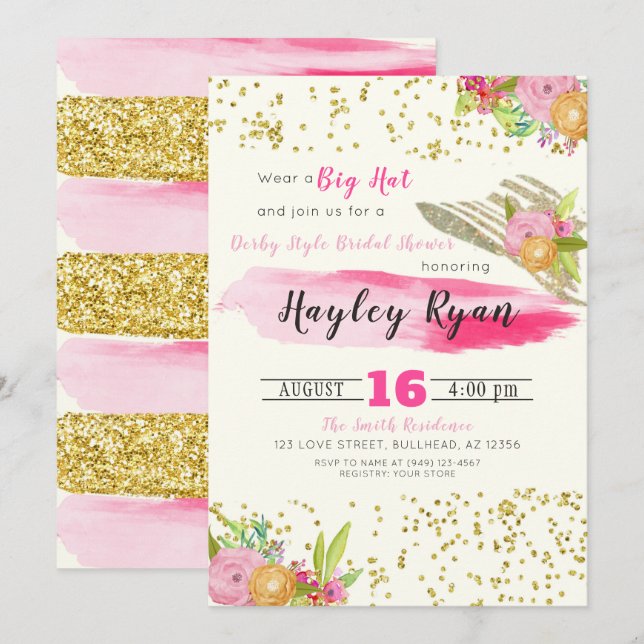 Derby Style Big Hat Bridal Shower Invitation (Front/Back)