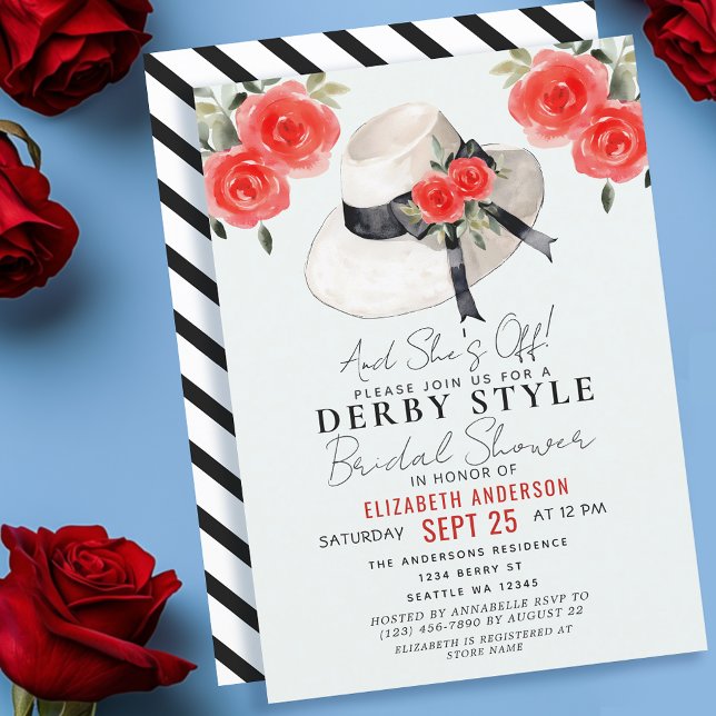 Derby Style Big Hat Rose Bridal Shower Invitation (Creator Uploaded)
