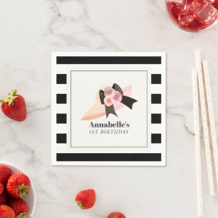 Derby Style Big Pink Hat Rose 1st Birthday Napkin