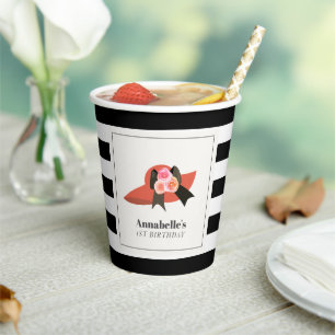 Derby Style Big Red Hat Rose 1st Birthday Paper Cups