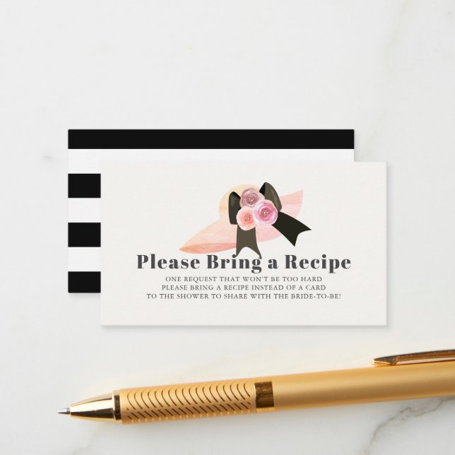 Derby Style Pink Hat Bridal Shower Recipe Request Enclosure Card (Front/Back In Situ)