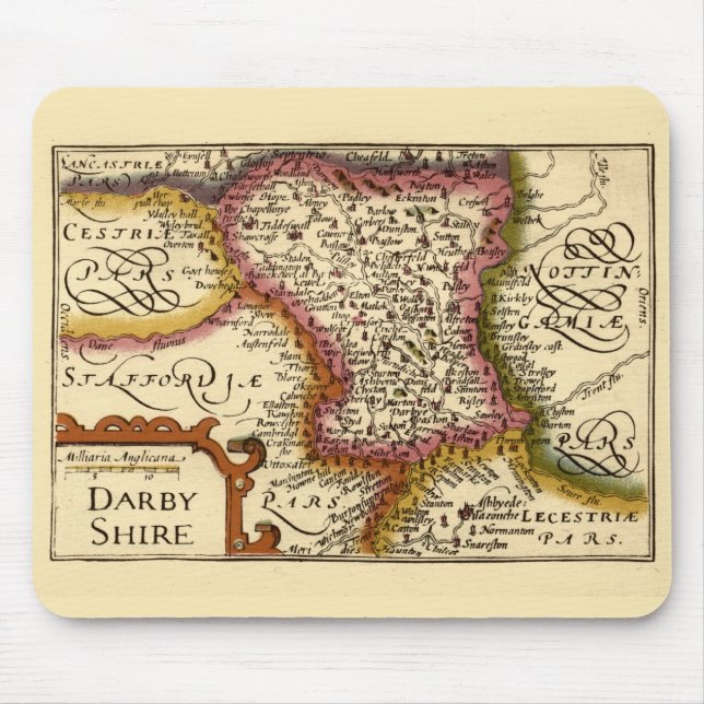 Derbyshire (Darbyshire) County England Antique Map Mouse Pad (Front)