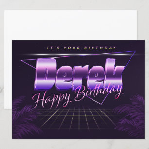 Derek Nom Prénom lila retro Carte Anniversaire