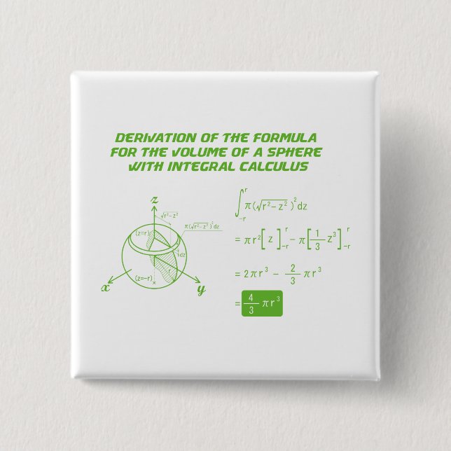 Derivation of the formula for volume of sphere 2 inch square button (Front)