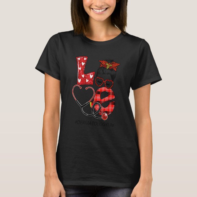 Dermatology Nurse Plaid Leopard Love Heart Messy B T-Shirt (Front)