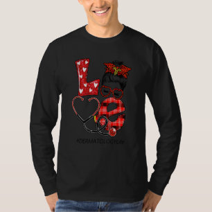 Dermatology Nurse Plaid Leopard Love Heart Messy B T-Shirt