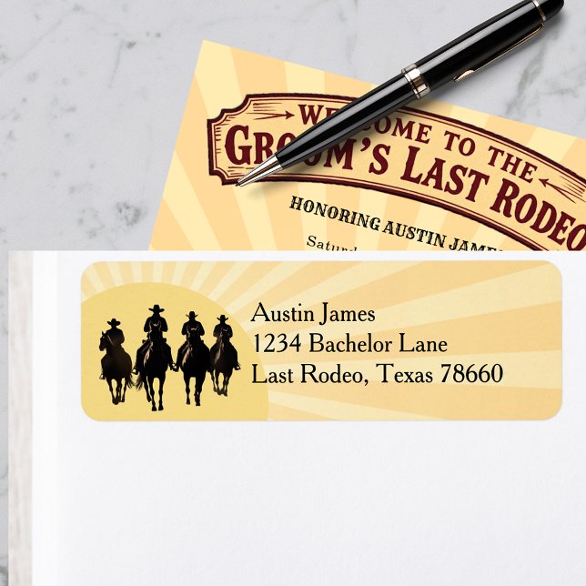 Derniers Cowboys de Rodéo Couché du Marié Enterrem (Last Rodeo Cowboys Sunset Groom's Name Bachelor Label)