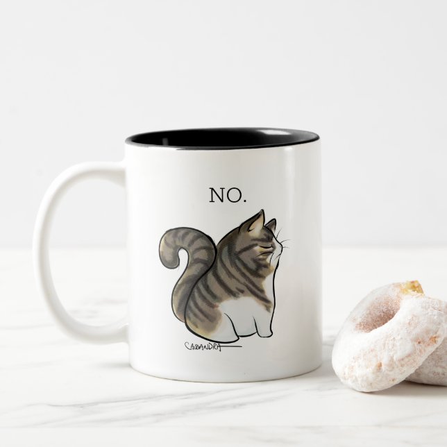 Derp cats Tabby w/ white markings Two-Tone Coffee Mug (With Donut)