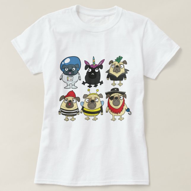 Derpy Pugs In Costumes T-Shirt (Design Front)