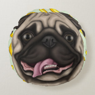 Derpy Pugs Round Pillow