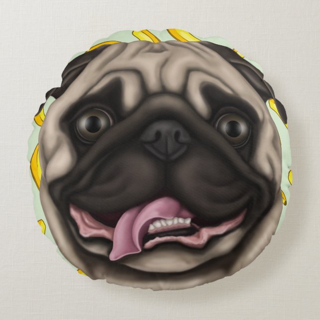 Derpy Pugs Round Pillow (Front)