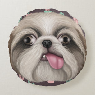 Derpy Shih Tzus Round Pillow