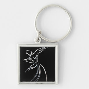 Dervish Line Drawing Calligrapy Style In White Keychain