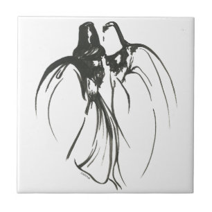 Dervish Mystical Brotherhood Line Drawing In Black Tile