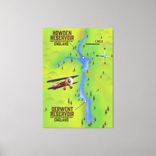 Derwent & Howden Reservoirs map poster Canvas Print