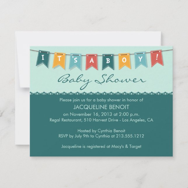 Des drapeaux c'est une invitation de baby shower (Devant)