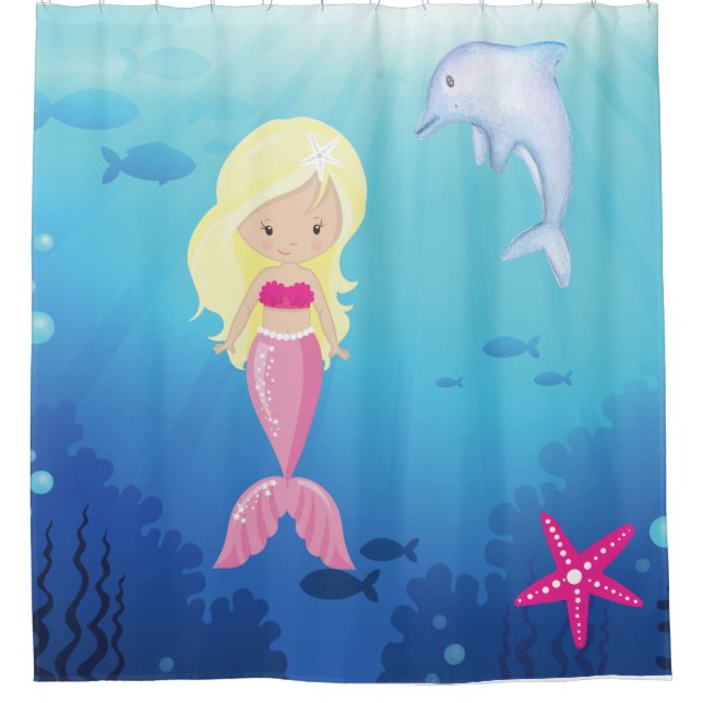 Des Enfants Blonde Sirène Sous Le Rideau De Douche (Devant)