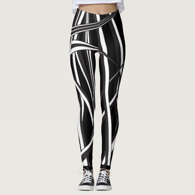 Des leggings uniques et uniques, noirs et blancs. (Devant)