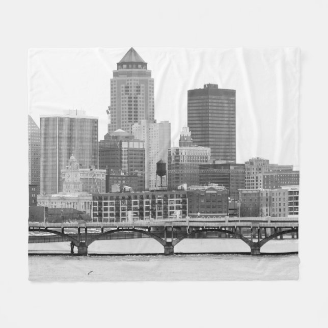 Des Moines in B&W  Fleece Blanket (Front (Horizontal))