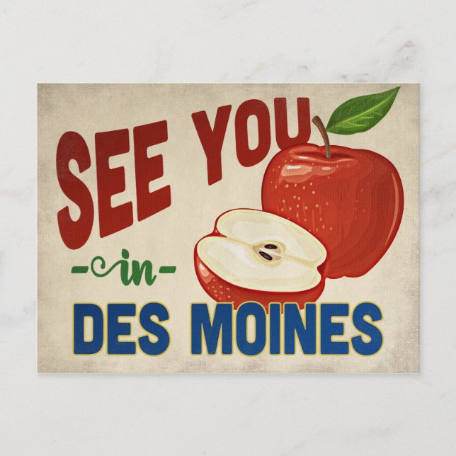 Des Moines Iowa Apple - Vintage Travel Postcard (Front)
