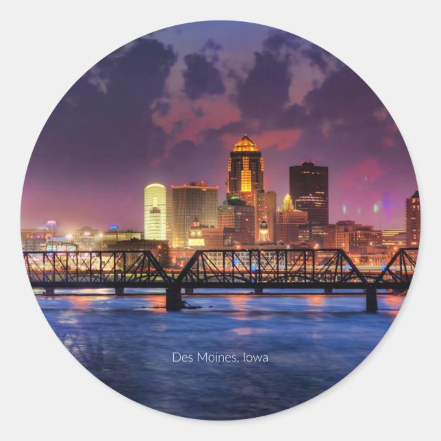 Des Moines, Iowa cityscape Classic Round Sticker (Front)