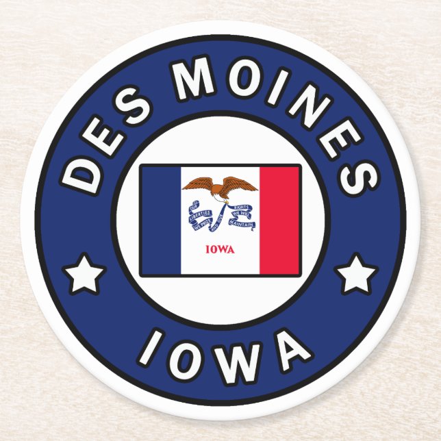 Des Moines Iowa Round Paper Coaster (Front)