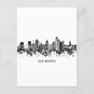 Des Moines Iowa Skyline BW Holiday Postcard